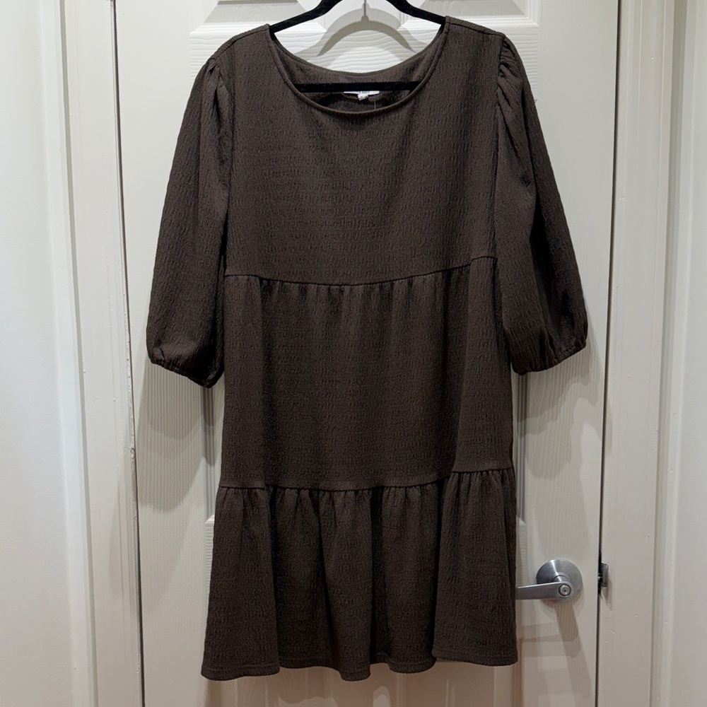 BB Dakota Dark Brown Puff Sleeve Dress